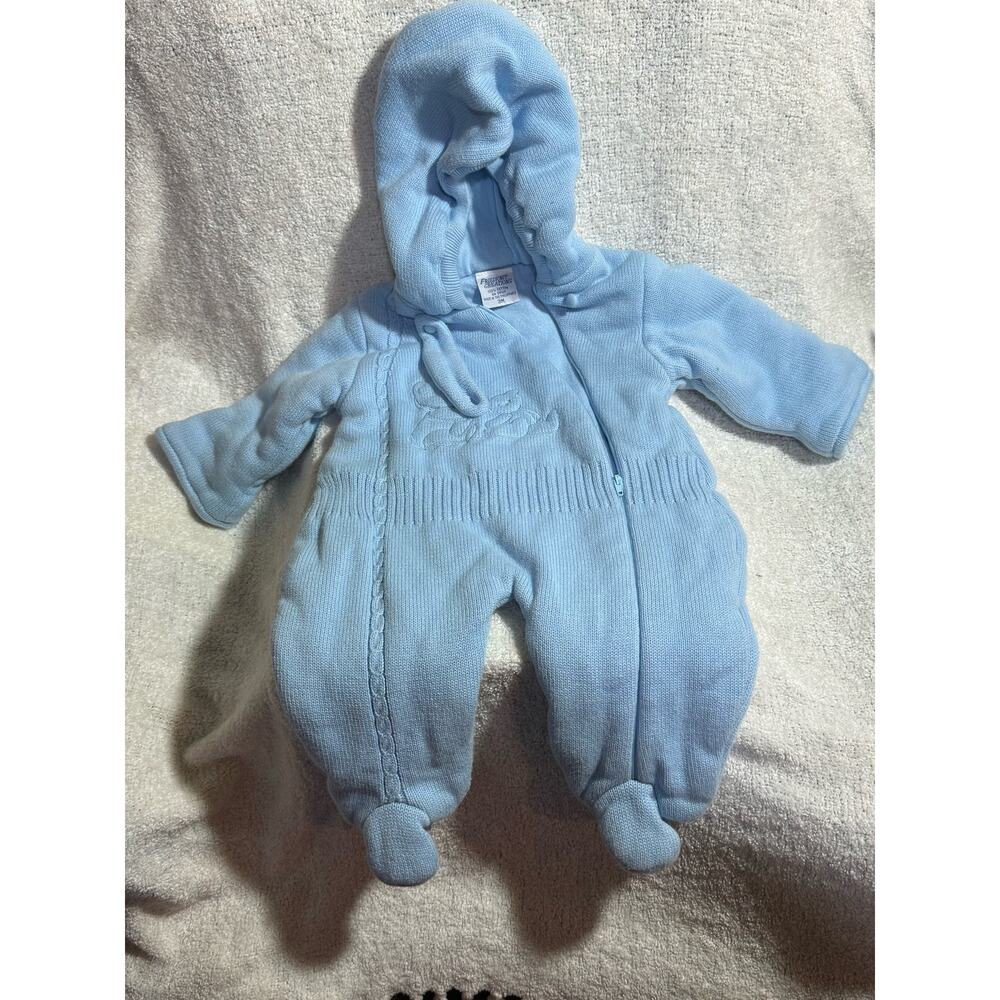 Fried Knit Creations Cuddle Hooded Overalls Pramsuit Snowsuit Size 3 Months